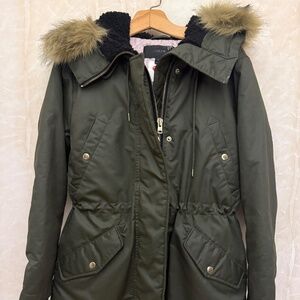 JCREW Primaloft FAUX Fur Hooded Parka Coat Size Small EUC